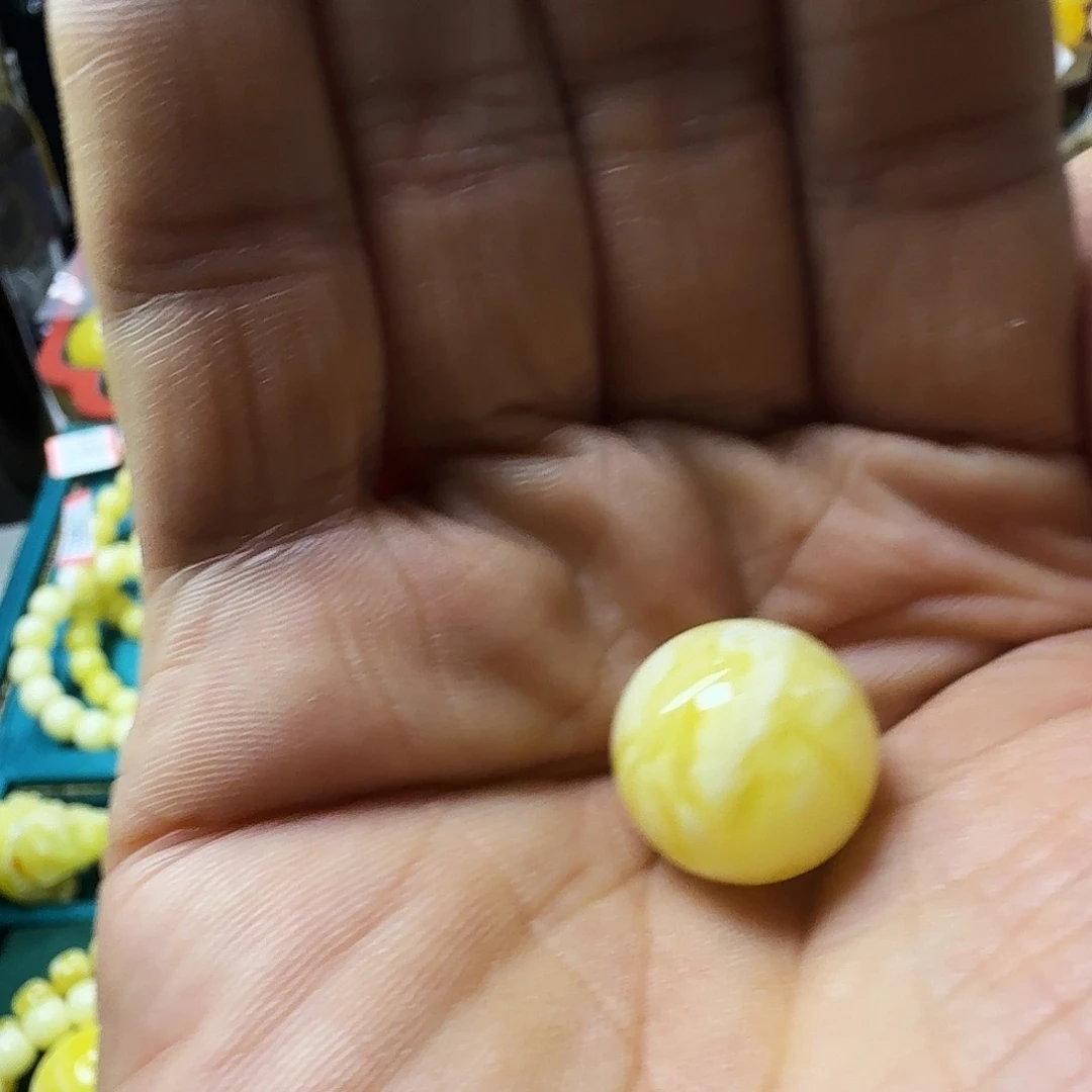 蜜蜡珠宝奇石未镶嵌飞***雄瓷白花圆珠16.5