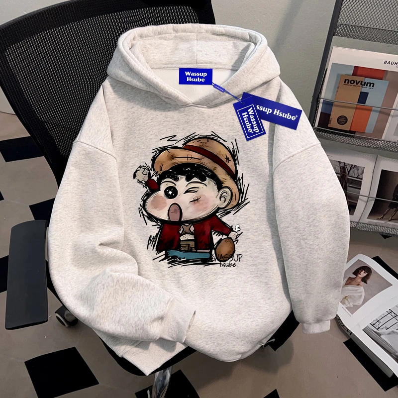 WASSUP HSUBE蜡笔小新趣味潮流连帽卫衣重磅美式chic百搭套头上衣