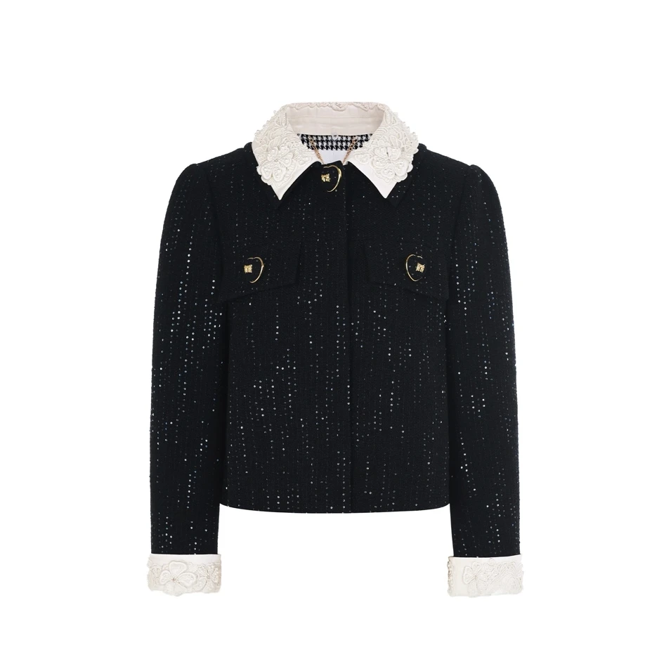 LeFame/拉飞姆2025秋新款复古钉珠华丽珠片短款外套LF25Q51SC239