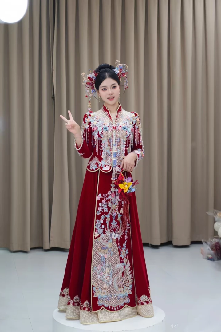 长袖厚款女常规款镂空女士秀禾服九分袖民族风