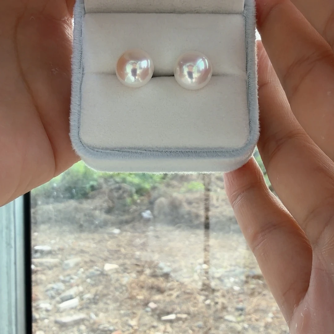 颈饰银S925镶嵌淡水珍珠11-12无核极光镜面无暇耳钉