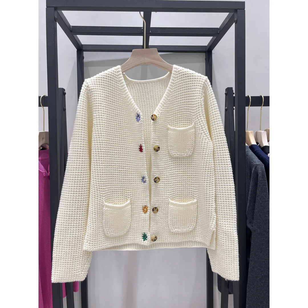 【小黑家】*长57高端羊M粗线针法厚实多口袋V领开衫毛衣