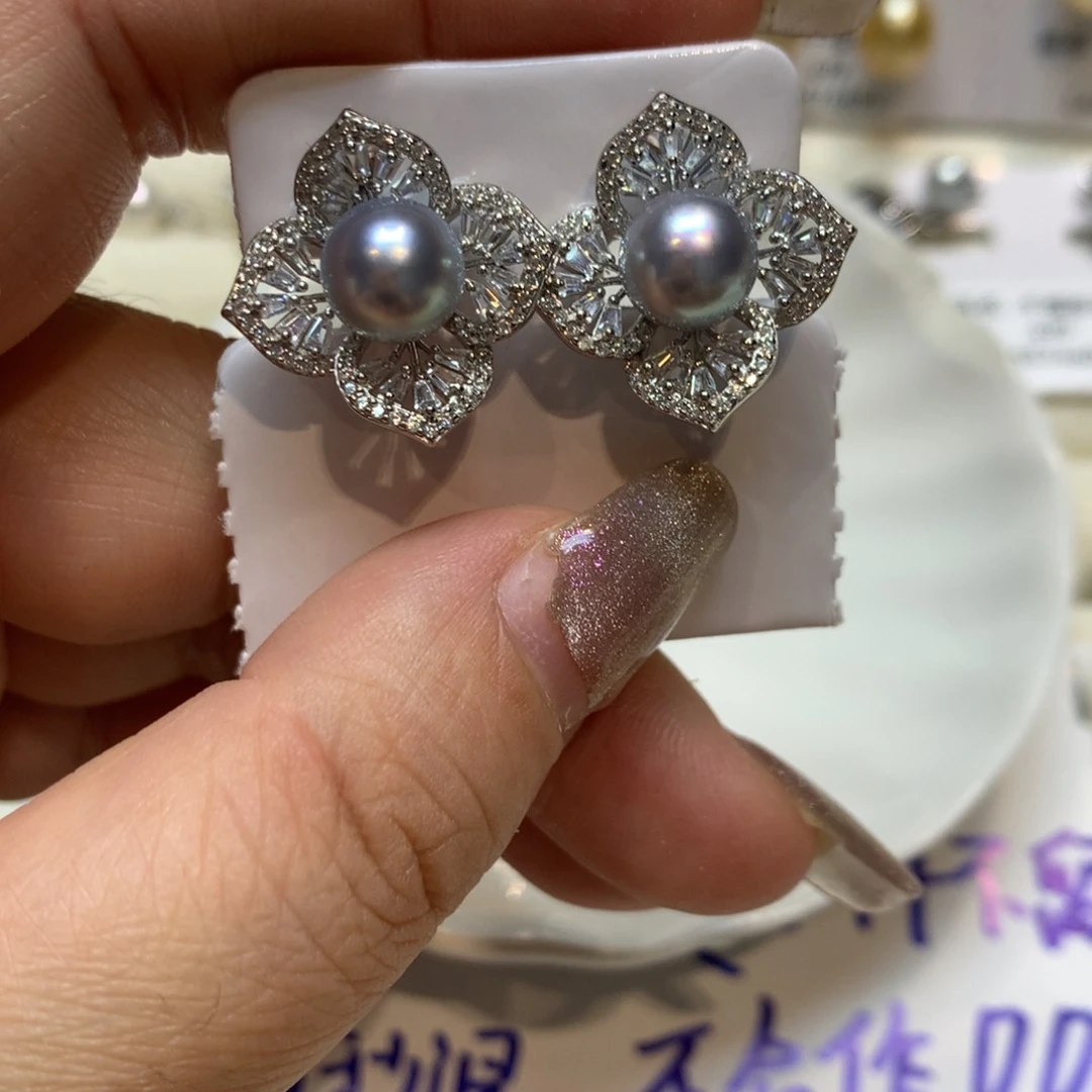 银S925镶嵌海水珍珠耳饰