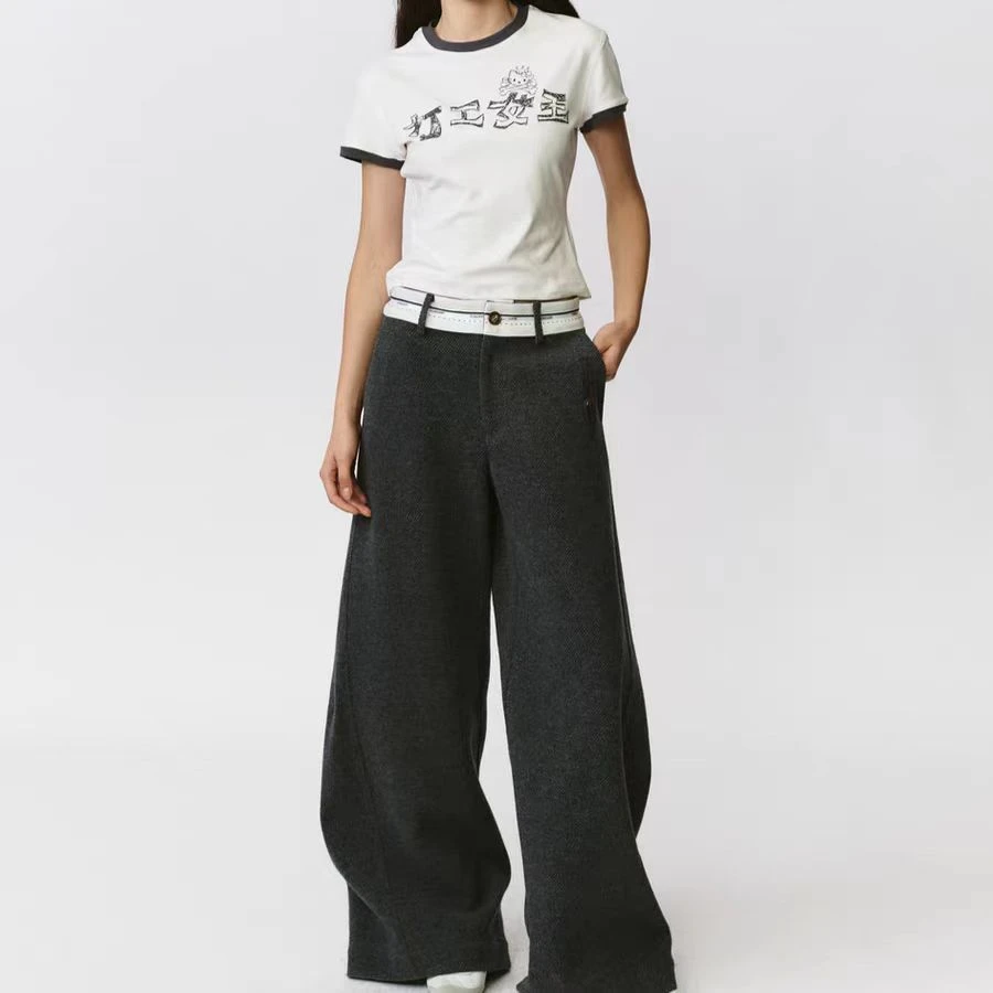 亲妈～福蝶25早秋“打工女王”小众刺绣撞色短T