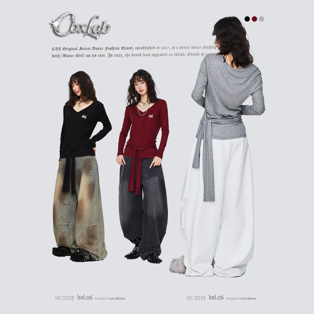 【达人专属】CBXLAB街舞潮牌蝴蝶扭结辣妹上衣修身设计感甜酷长袖