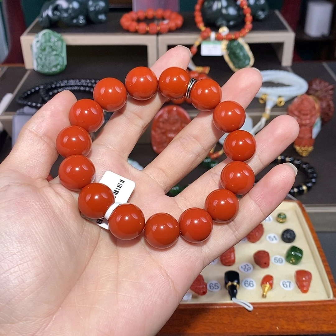 南红玛瑙南红瓦西15+的加15个金隔片未镶嵌