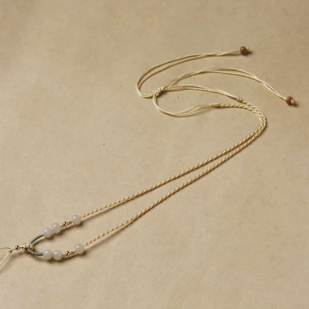 挂绳男女通用细款和田玉简约百搭纯手工编织吊坠绳气质白色121