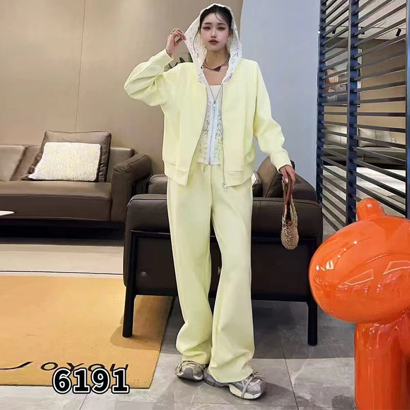 时尚运动休闲百搭显瘦2025春季新款蕾丝拼接外套裤子胖MM大码套装