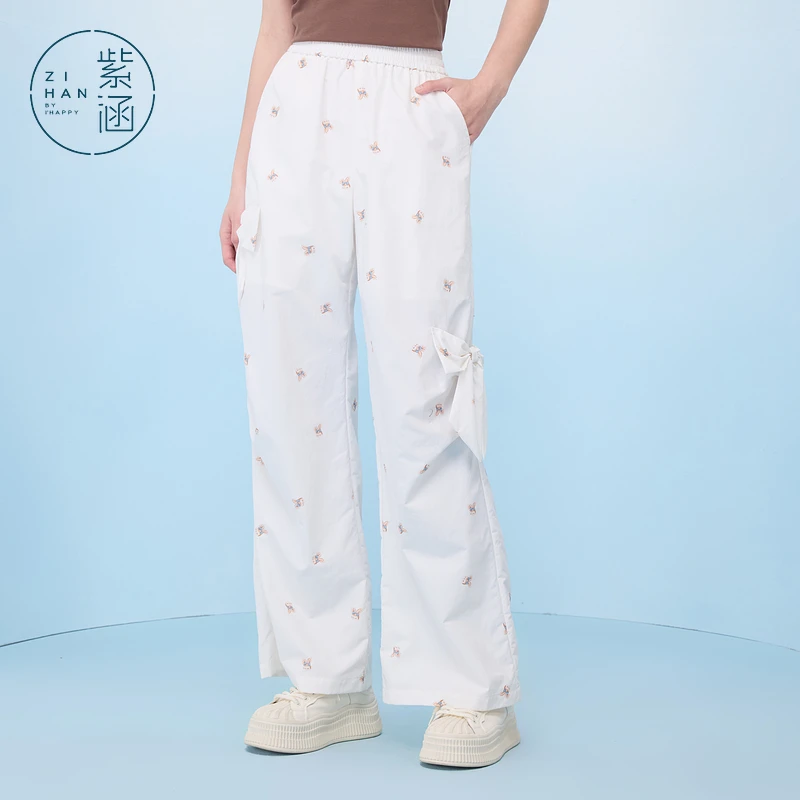 紫涵白底印花工装裤女2025年夏季新款宽松休闲裤Z5Z04BS320