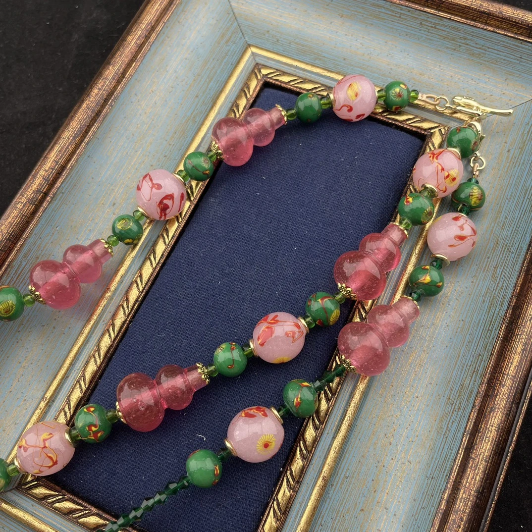 铜合金琉璃项链 新款凤眼小葫芦项链手工气质百搭复古仙女手作时