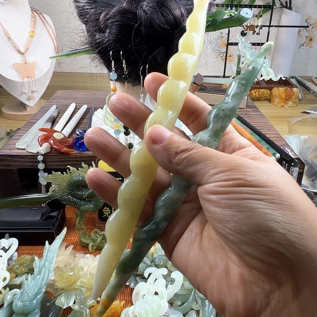 合金蛇纹石玉发饰一支价格