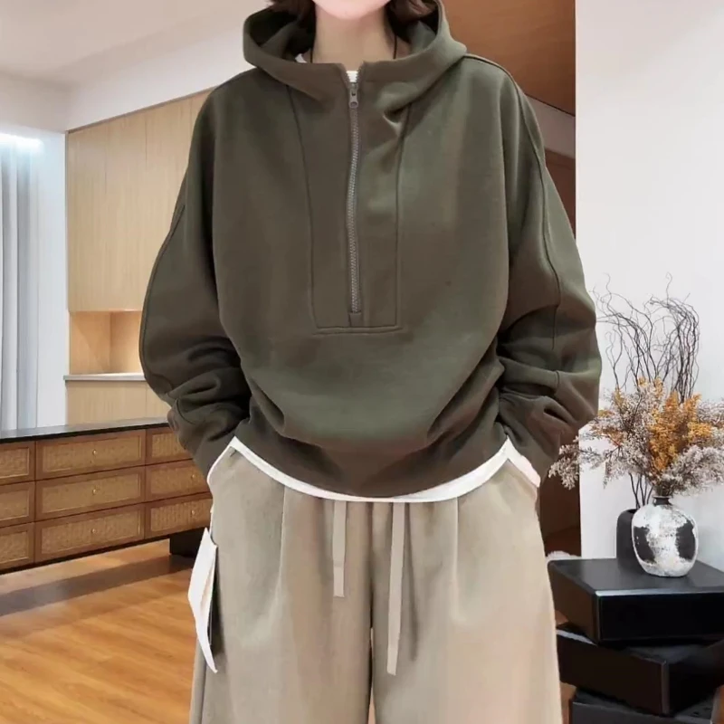 时尚百搭潮流显瘦连帽卫衣2025秋季新款宽松休闲韩版纯色长袖帽衫