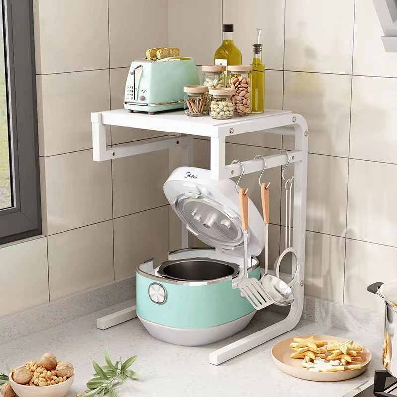 可伸缩电饭煲架子厨房置物架多功能双层台面微波炉空气炸锅收纳架