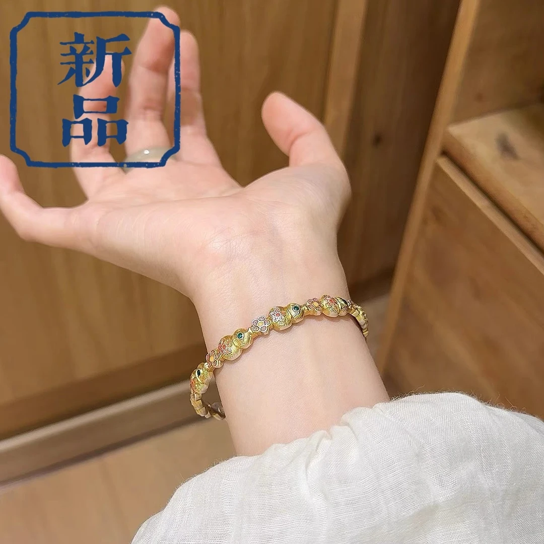 足银手镯 8号-描金珐琅葫芦【开口】手镯/凤凰