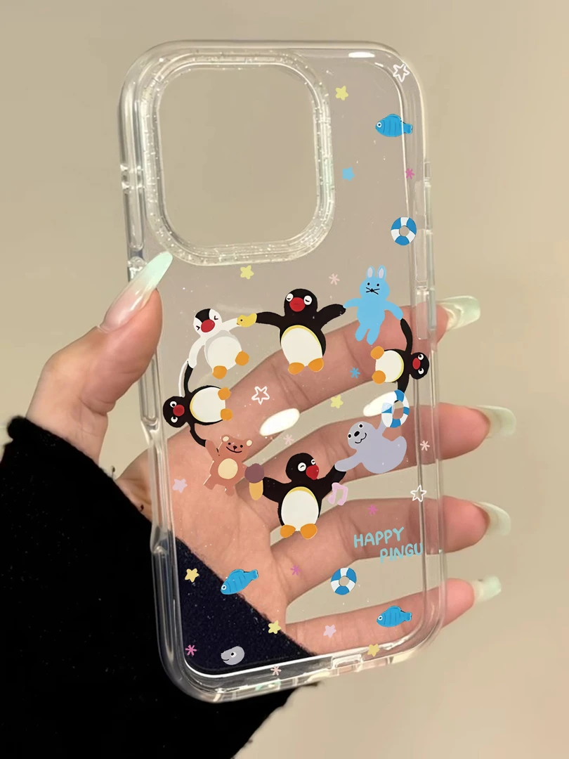 快乐企鹅适用苹果iPhone16手机壳15promax透明闪粉壳14plus13SS