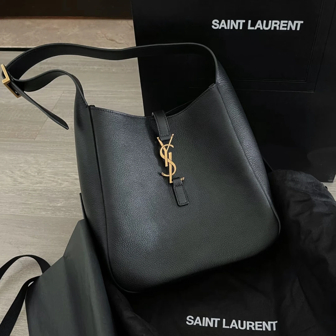 99新 YSL/圣罗兰 林纳奢品丨LE5A7 soft hobo黑金牛皮单肩包