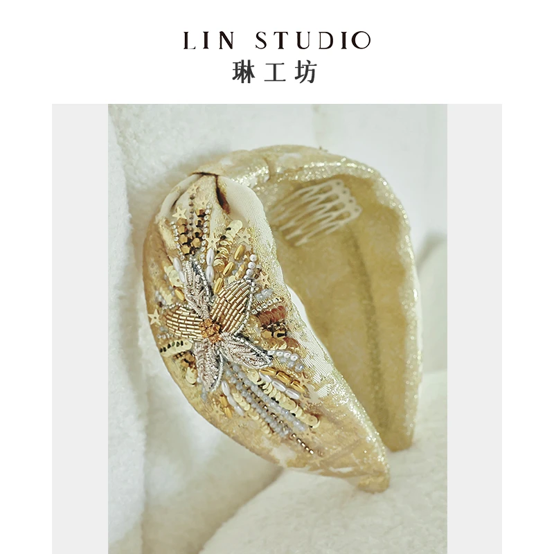 琳工坊“钗玉”钉珠金色发箍时尚洋气气质百搭复古唐琳设计师