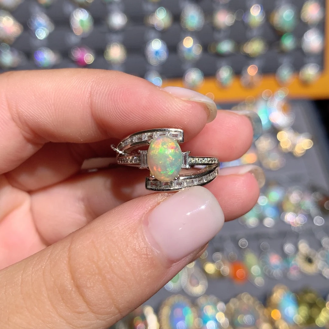 银S925镶嵌欧泊欧泊戒指l