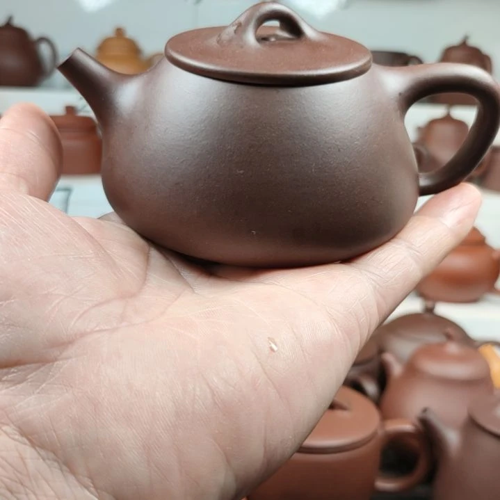 茶壶紫砂平盖石瓢壶老紫泥170 CC左右微瑕