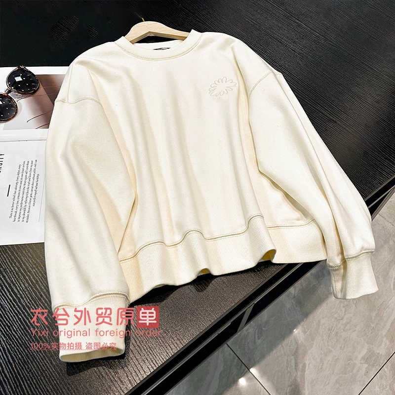 （毛圈刺绣卫衣）早春新款正肩字母设计感圆领休闲宽松上衣D