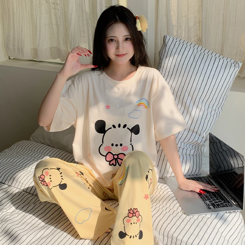 帕恰狗睡衣女夏季短袖长裤可爱纯棉卡通家居服两件套装学生可外穿