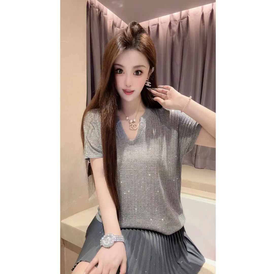 JY&JY橙子大大【闪闪夜空】重工烫钻夏季时尚短袖上衣 16318