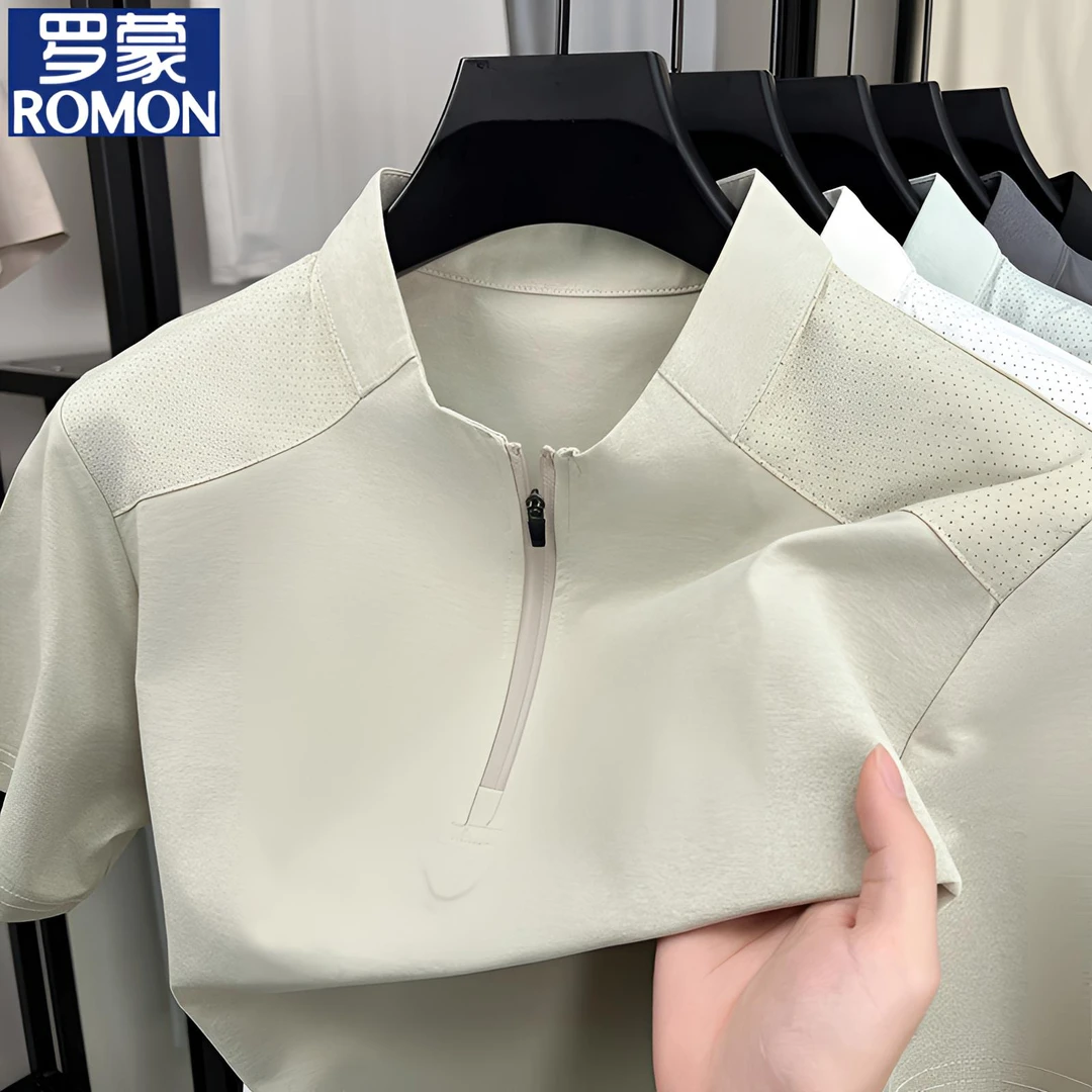 罗蒙短袖t恤2025夏季新款吸汗速干时尚百搭半袖上衣潮高级感男装