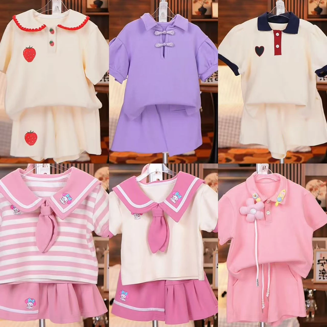 【童趣】夏装女装套装棉绸纯色女夏季薄款卡通风裙子时尚学院风韩版