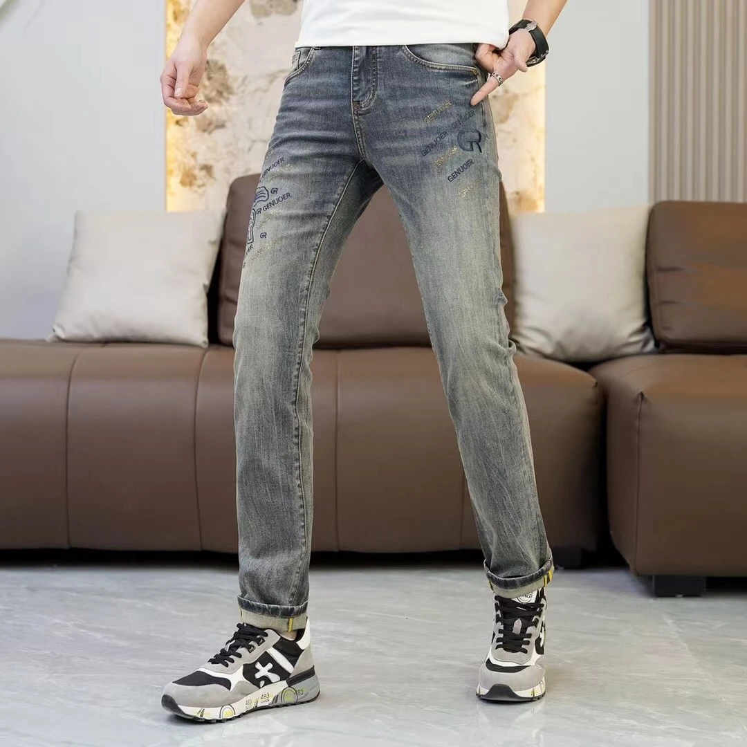 戈诺尔男装牛仔裤时尚潮流百搭高端帅气修身弹力直筒水洗