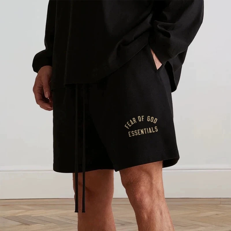 FOG高街直筒裤短裤宽松型裤子印花高腰美式夏季抽绳字母ins时尚