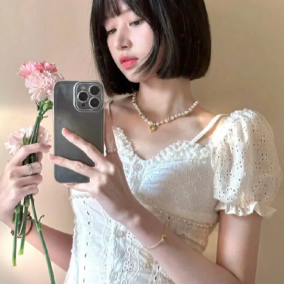 芭蕾气质泡泡袖衬衫搭配时尚高腰半身裙女装