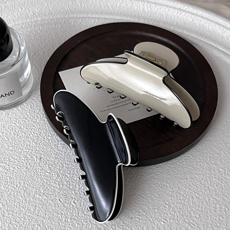 少凡新款简约黑白醋酸抓夹小香法式抓夹后脑勺发夹