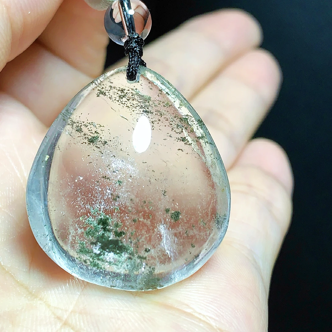 东海水晶天然绿幽灵水晶吊坠毛衣链平安通透水滴项坠男女款聚宝盆