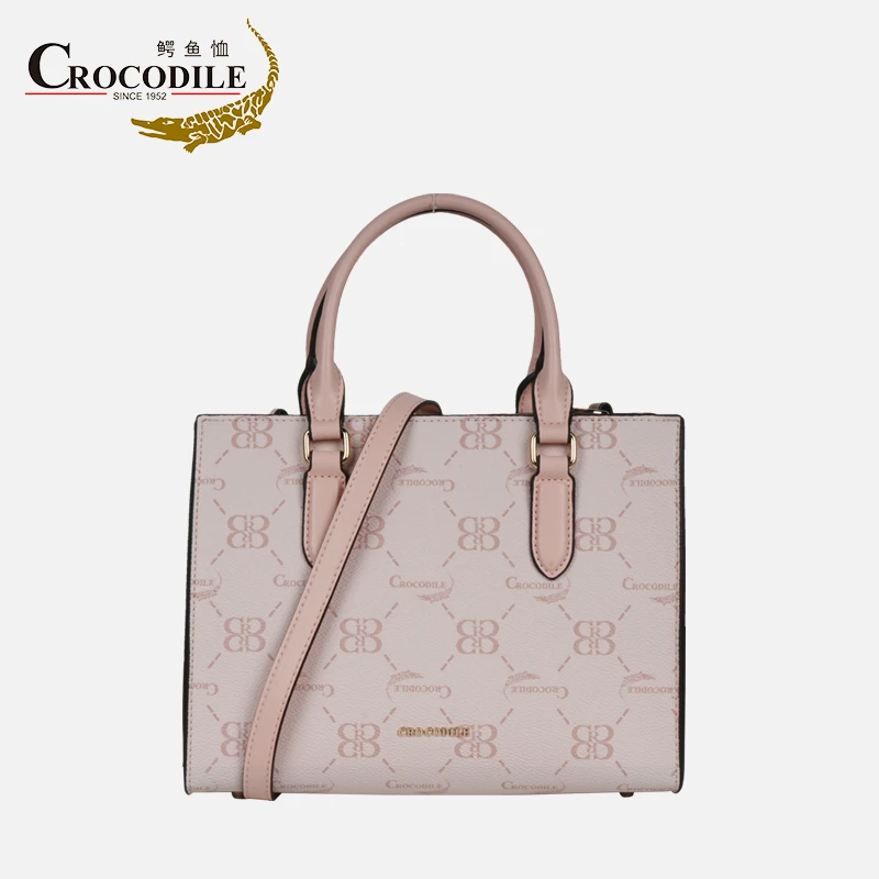 鳄鱼恤复古肩包方形斜挎包单肩斜跨耐刮拉链棕色女托特包CB00081