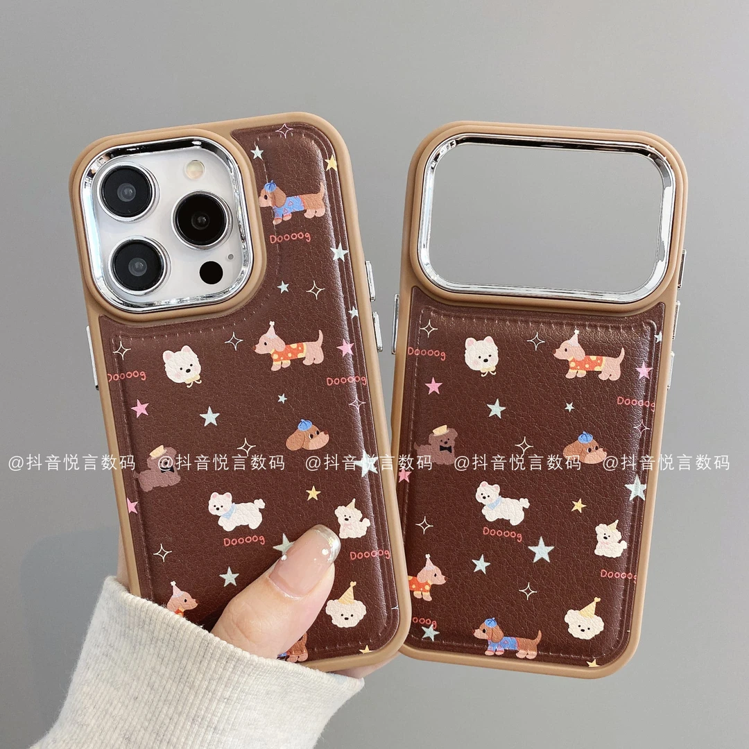 镜框鼓皮适用iphone17promax苹果16手机壳15/14/13/12/11华为小狗
