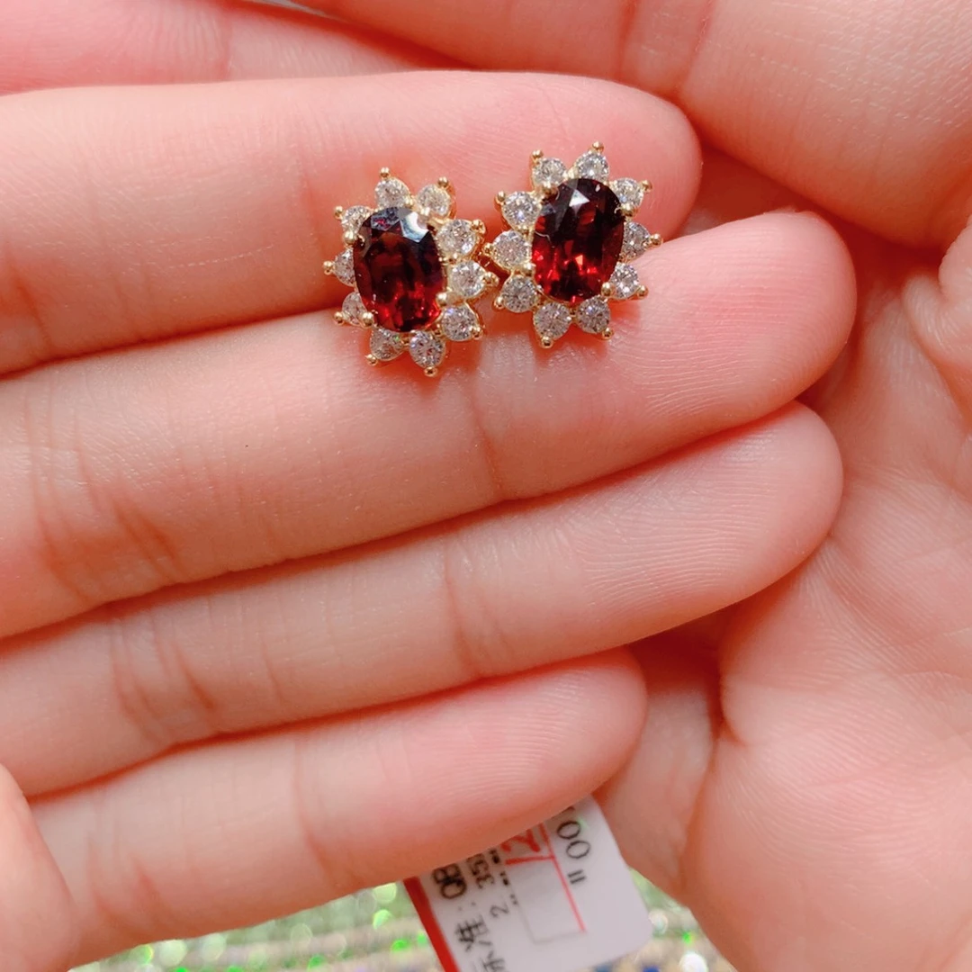 石榴石耳钉银S925镶嵌