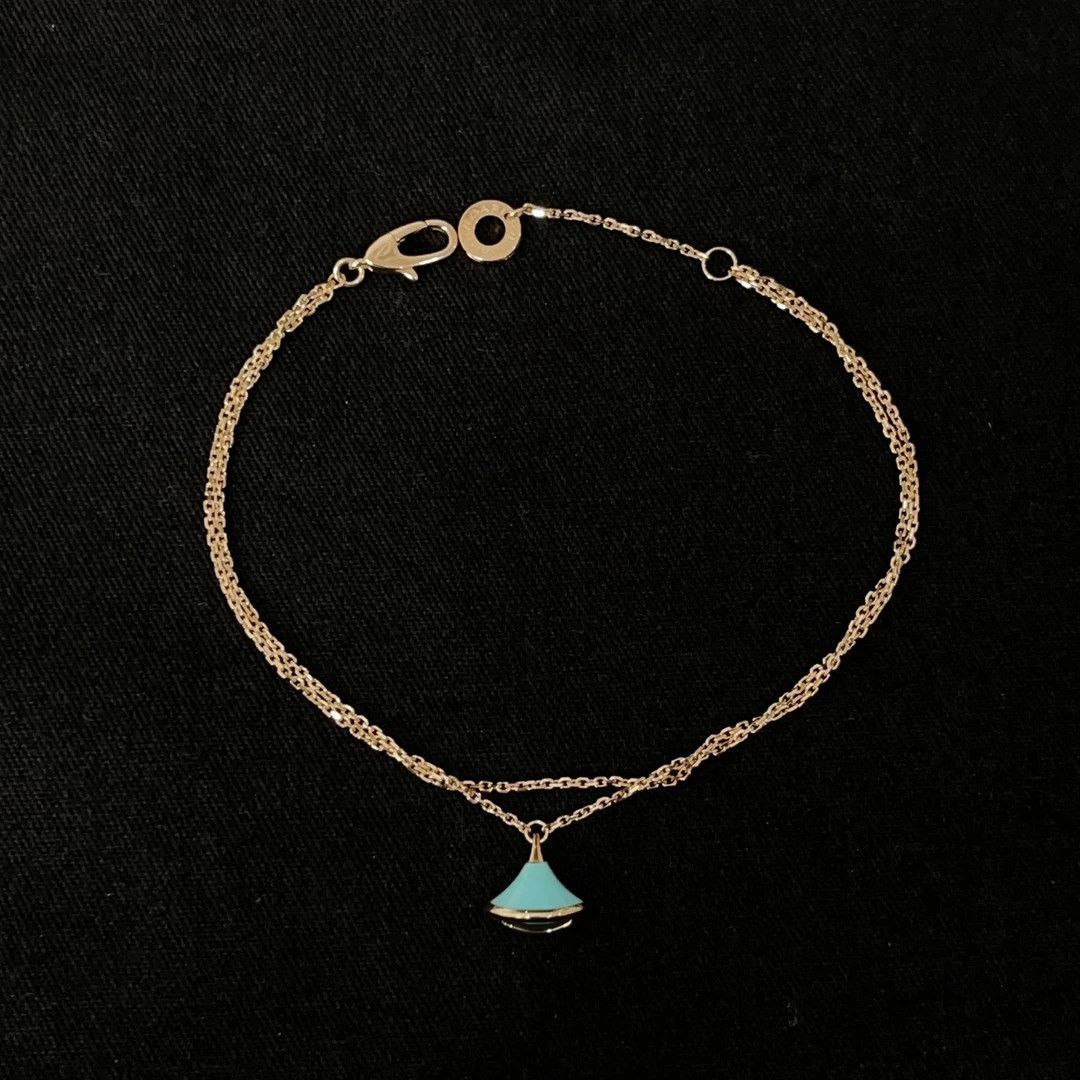 95新 BVLGARI/宝格丽 bvlgari/宝格丽玫瑰金绿松石手链