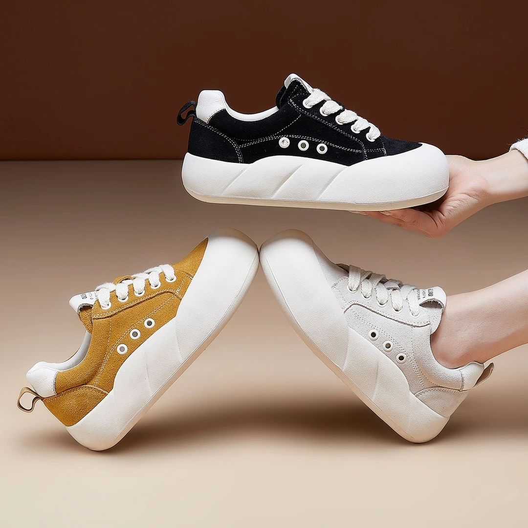 OL229厚底小白鞋女2024春秋季新款轻便复古板鞋女圆头百搭透气