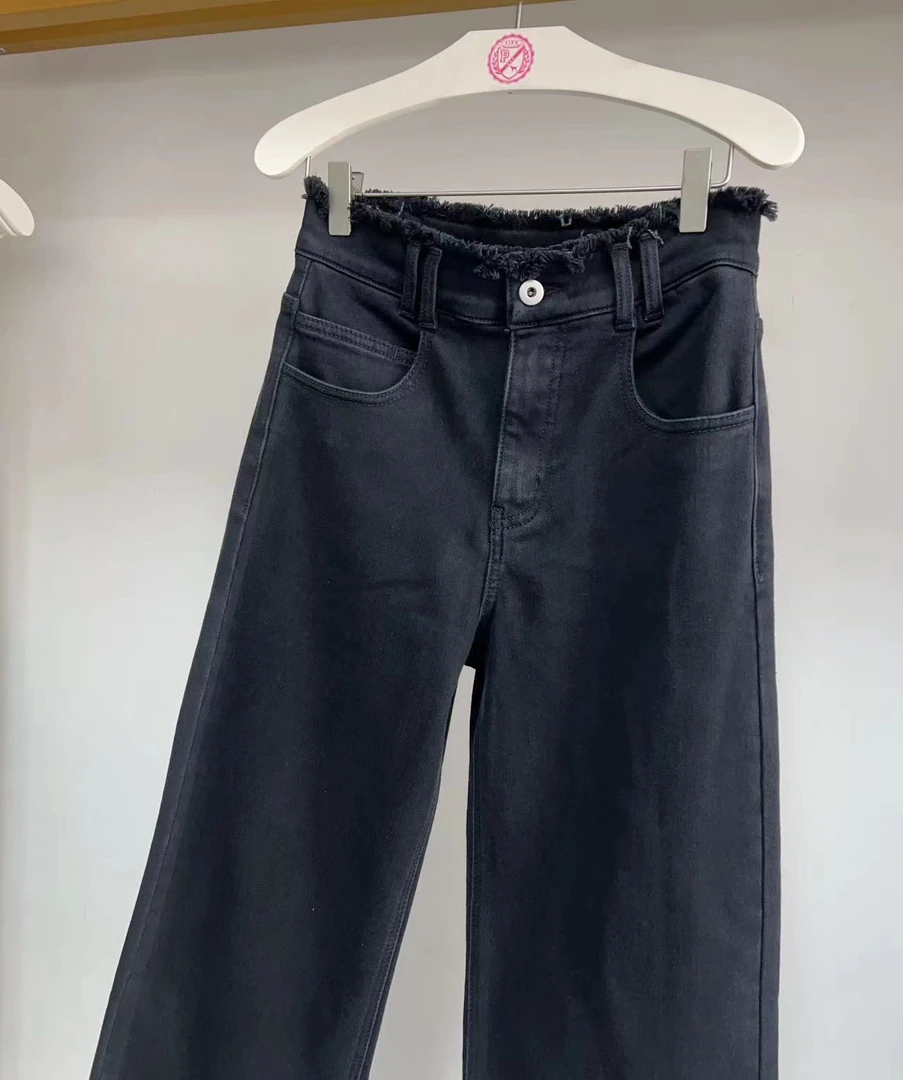 C086 Ed同款腰间流苏植绒拖地裤