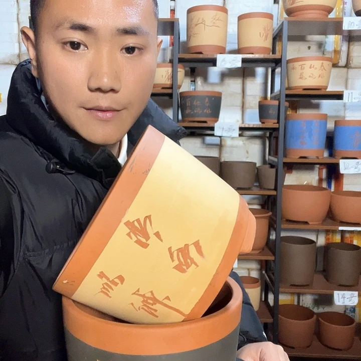 紫砂矮直筒盆两个2号