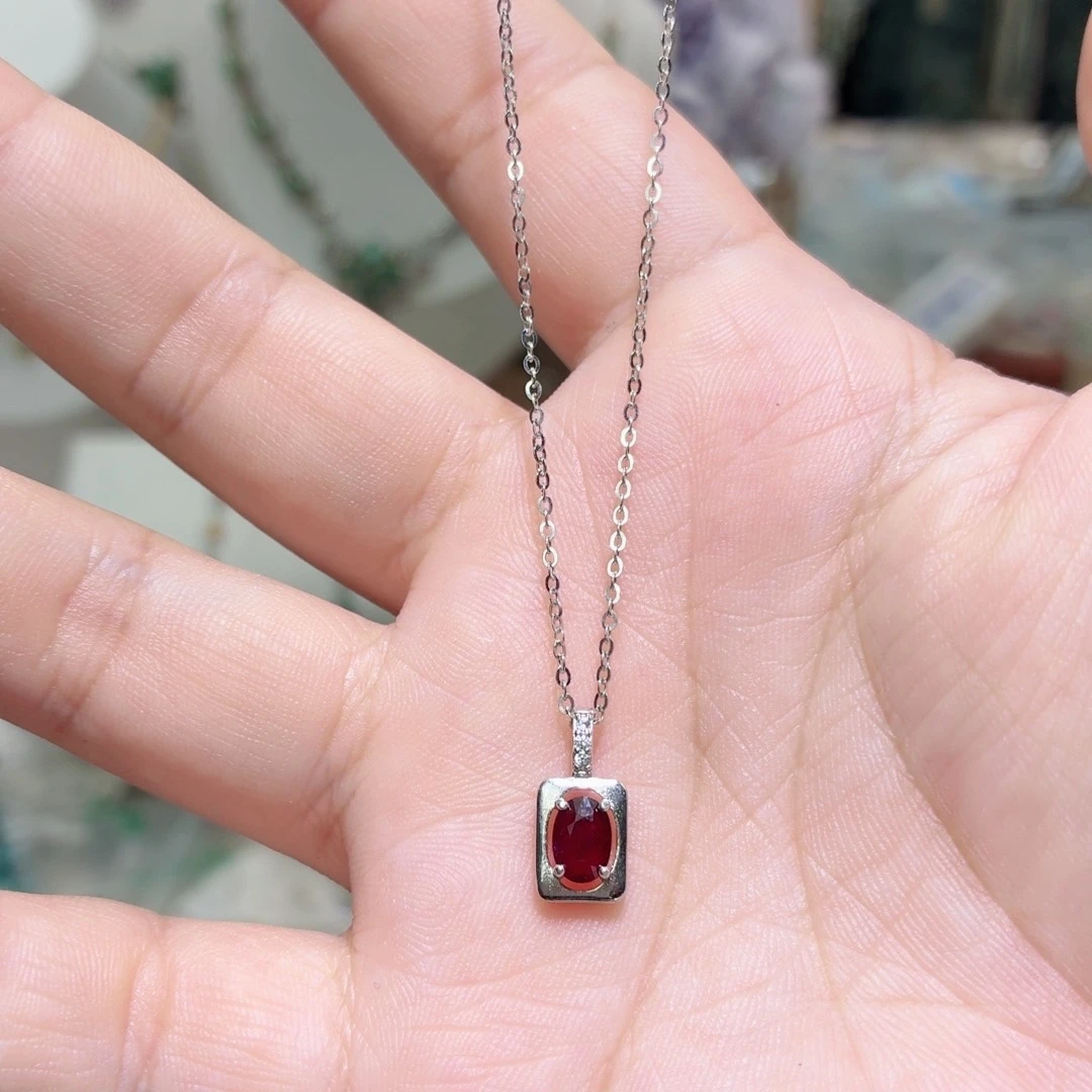 红宝石颈饰银S925镶嵌