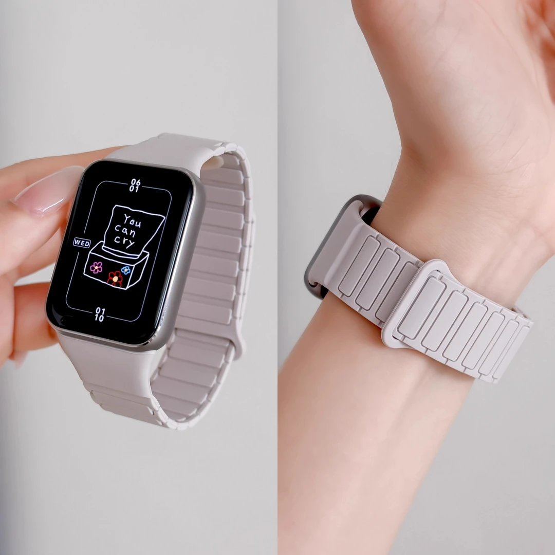 适用小米手环8/9pro手表一体式硅胶磁吸表带红米watch4/5高级腕带