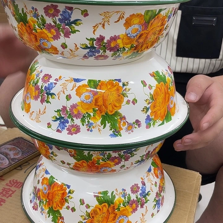 搪瓷20公分珐琅搪瓷特厚盆1个依兰花