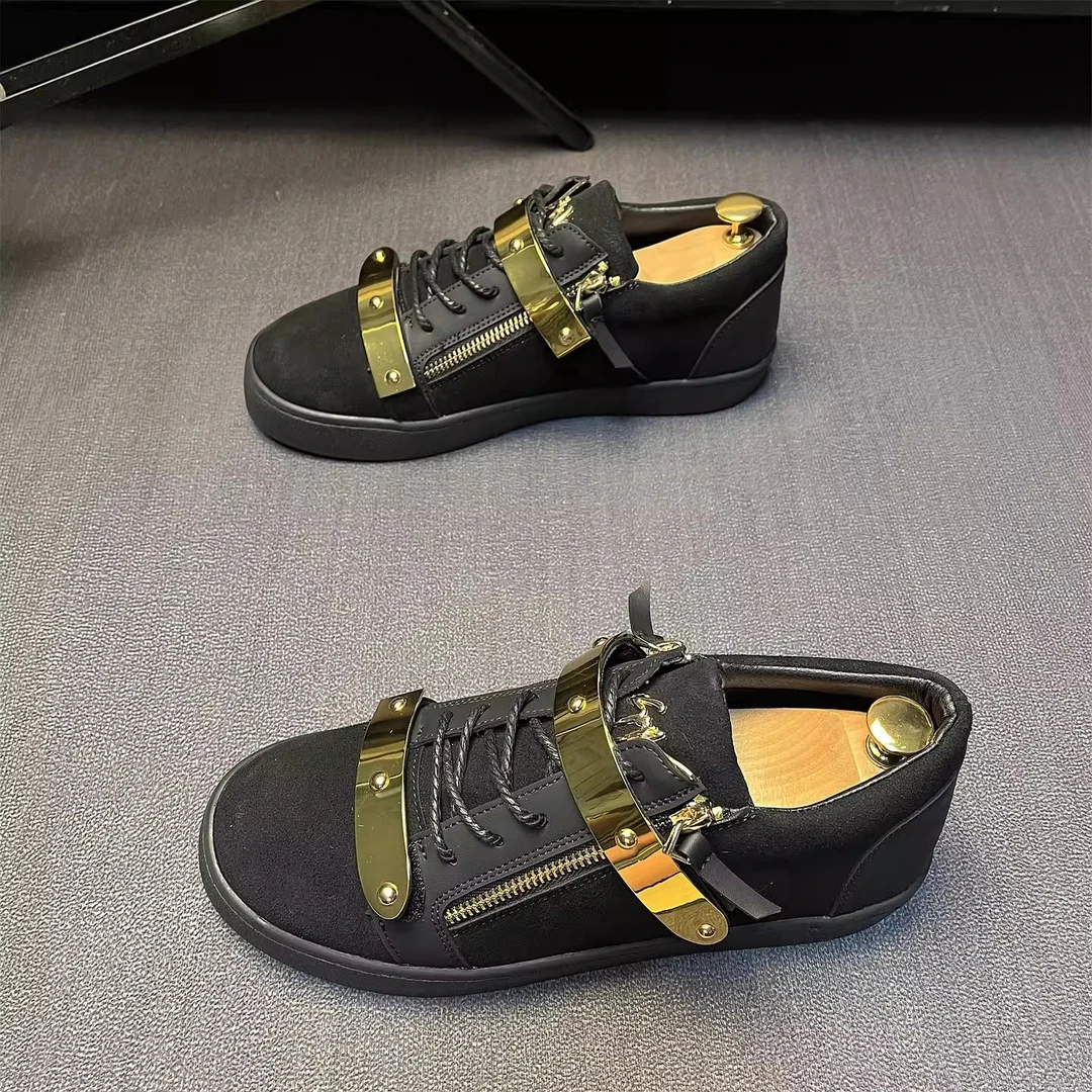 【2025秋季新款轻奢男鞋来袭】磨砂皮软底板鞋韩版个性侧拉链休闲鞋