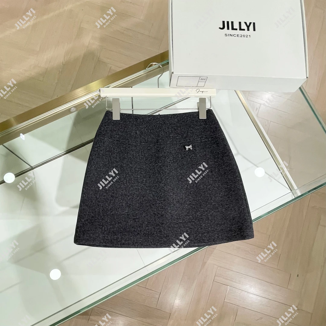 jillyi【翩然冬季】深灰色高腰休闲百搭时尚简约半身裙