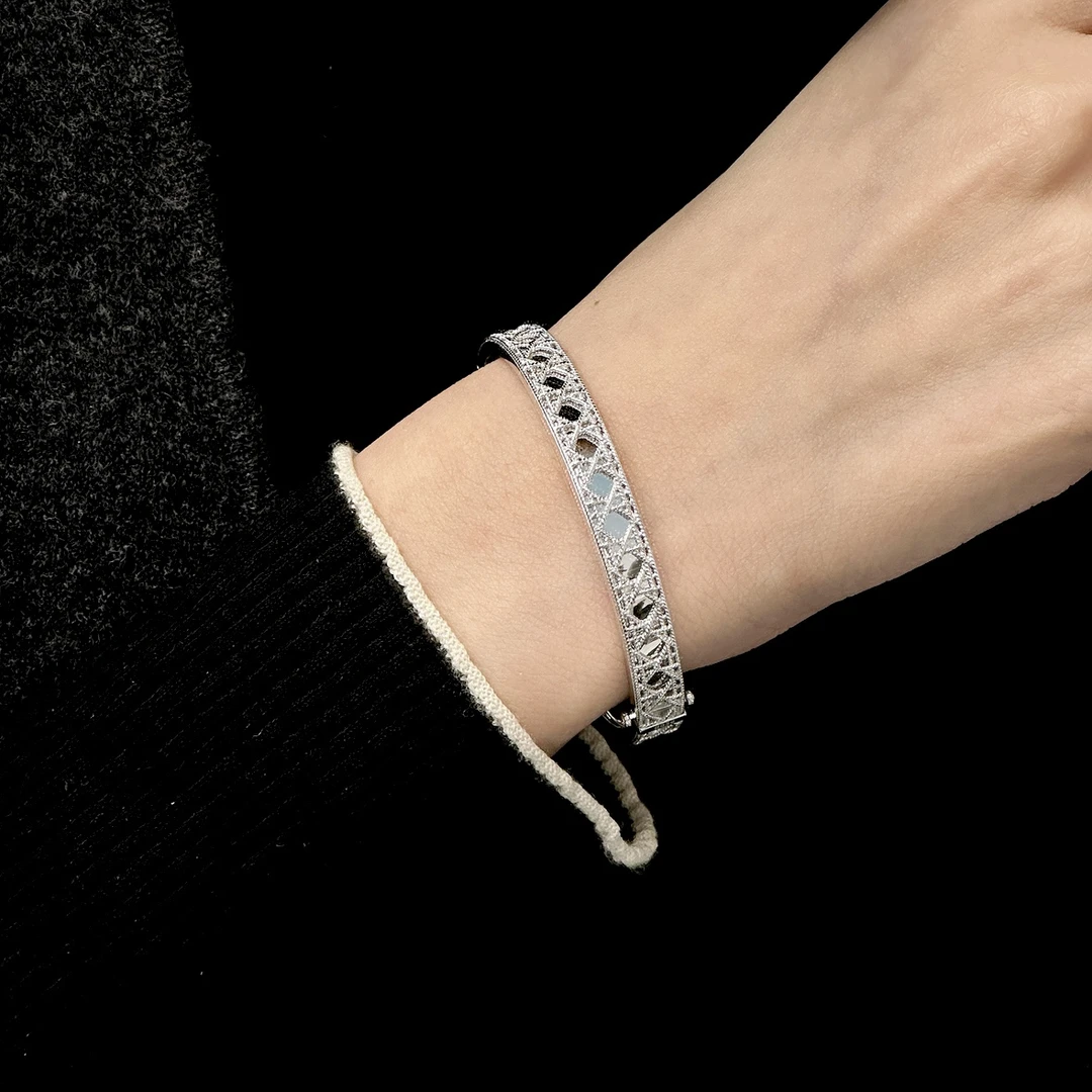 925银手镯 《雅致手镯》小众设计藤格纹轻奢风简约蕾丝花边银手镯
