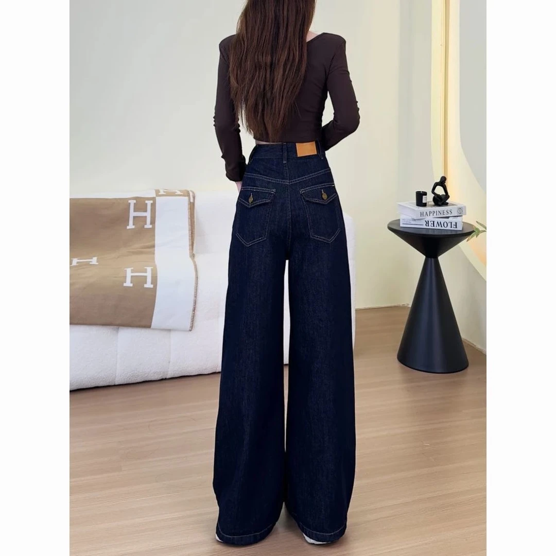 【高品质+春款上新】 丹宁蓝美式复古百搭气质直筒高腰设计感牛仔裤