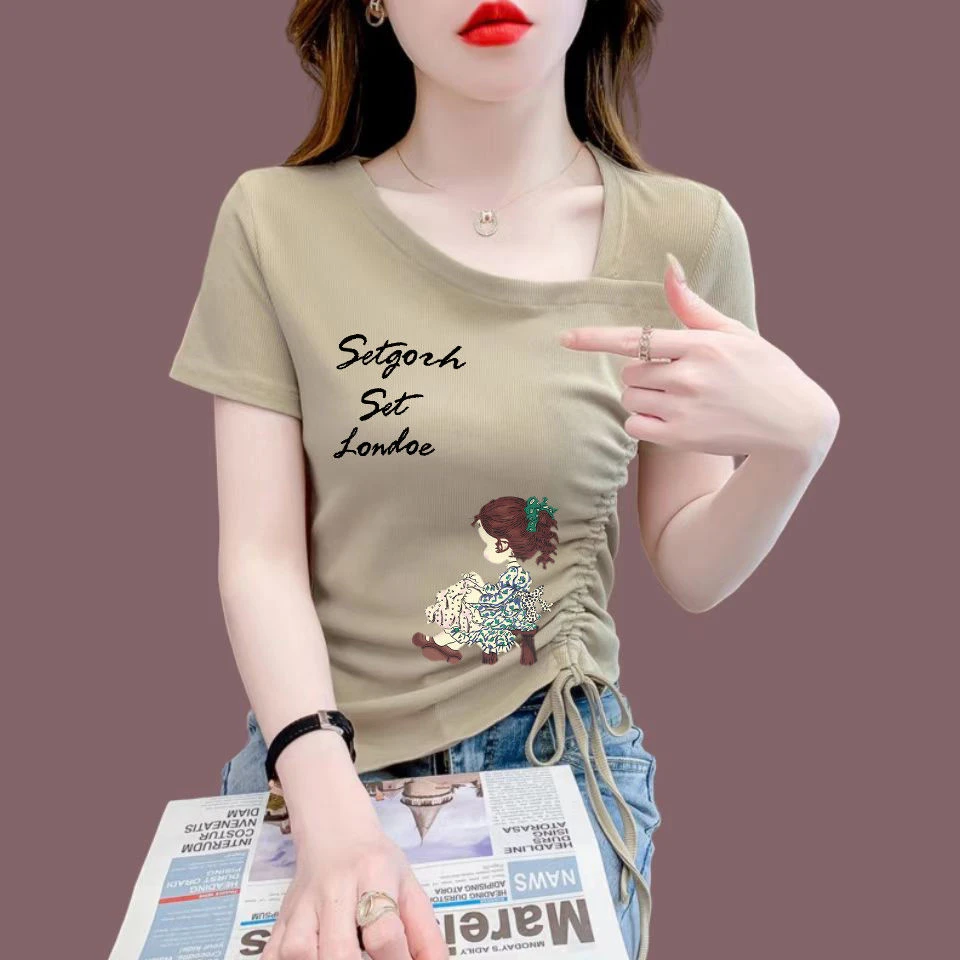 洋气短款短袖减龄设计感T恤女士夏季新款小众不规则上衣