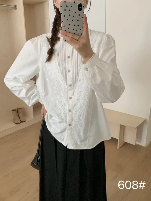 范范家  新春款重工风琴压轴刺绣花边气质衬衫608