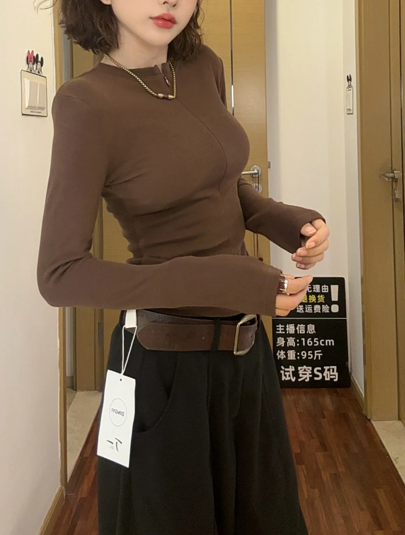 韩版秋季运动拉链百搭长袖T恤女修身显瘦抗起球抗静电双面绒上衣